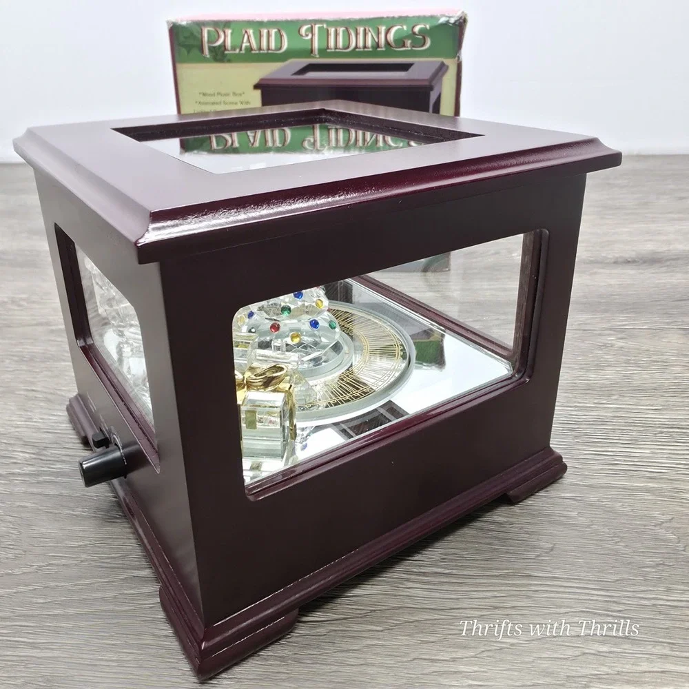 Vintage Crystal Showcase Holiday Music Box With Moving Train, Music, And Lights